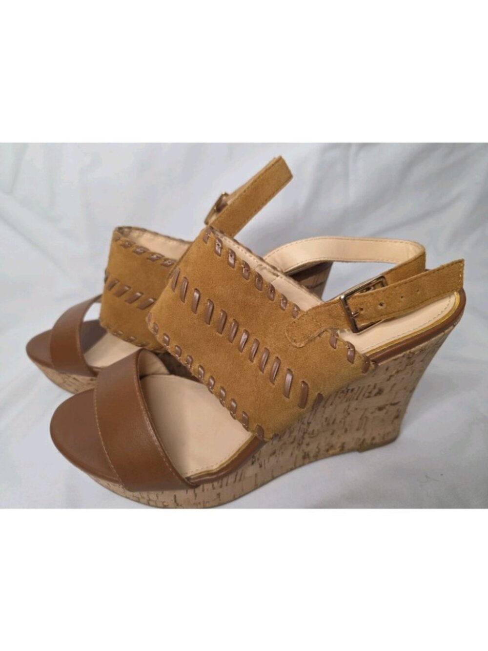Michael Shannon Sybil leather and cork wedge sandals size 9 Good condition! - Picture 3 of 10